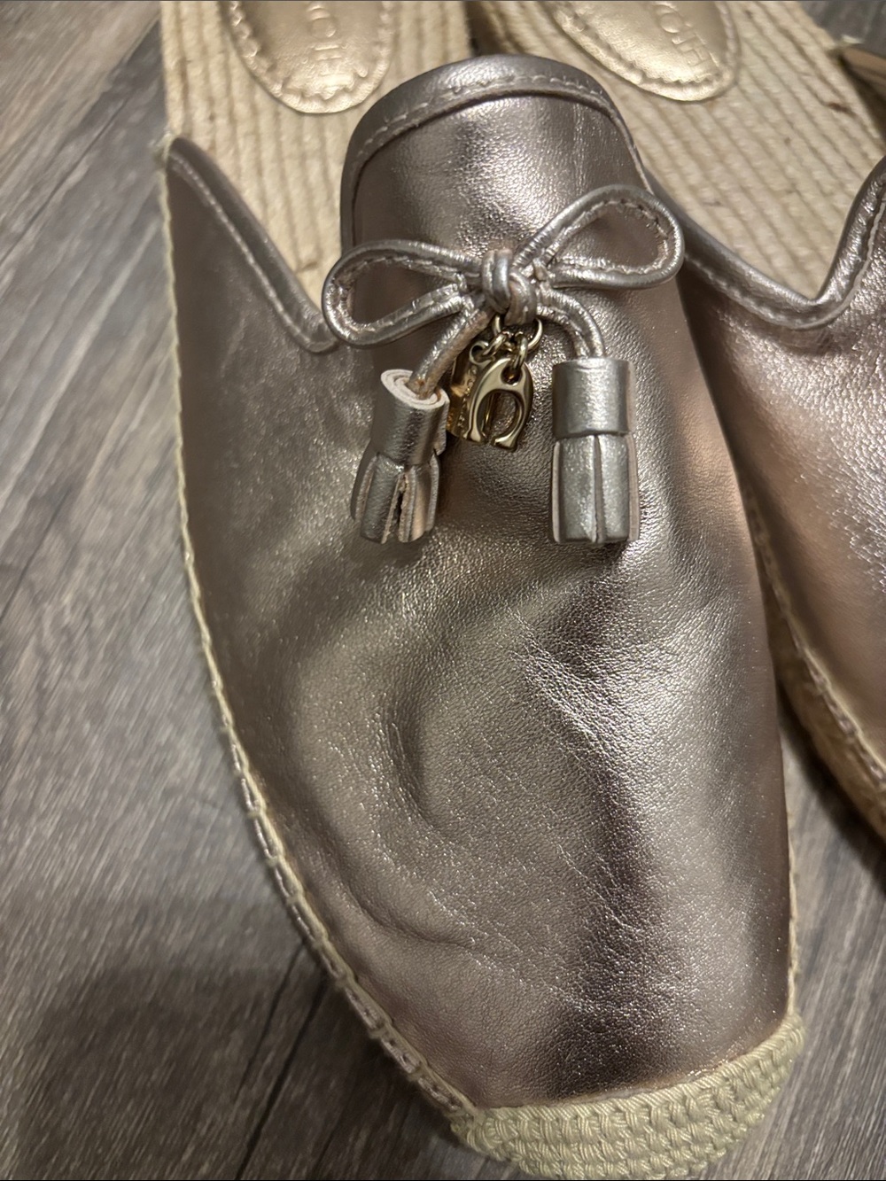 Coach Metallic Leather Tassel Espadrille Mules - Silver - Picture 2 of 6
